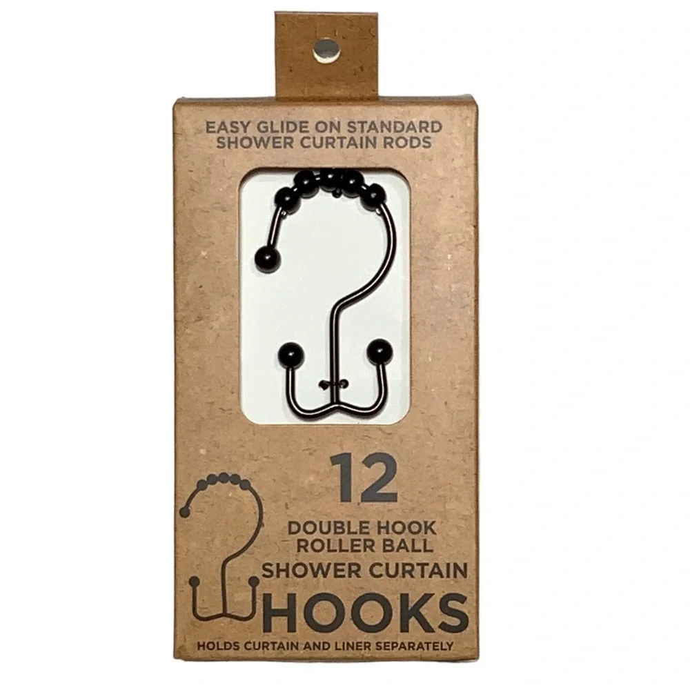 Sultan’s Linens Double Shower Hooks Roller Stainless 12 Piece Black Matt Finish